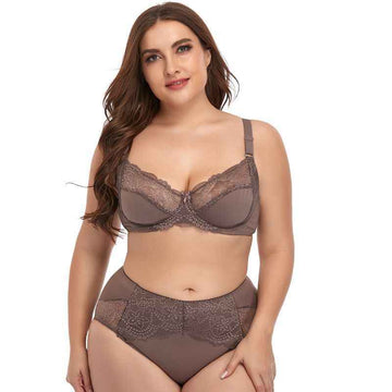 Plus Size Underwire Lace Trim Lingerie - The Genie Store