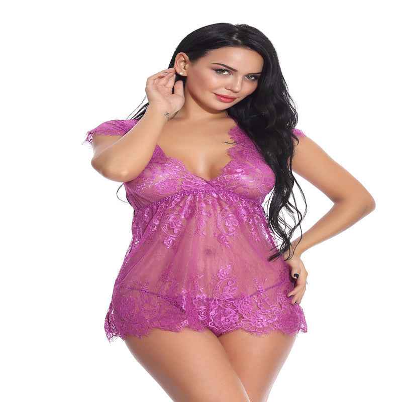 Women's Lingerie Plus Size Sleepwear Polyester Net Red Suit - The Genie Store