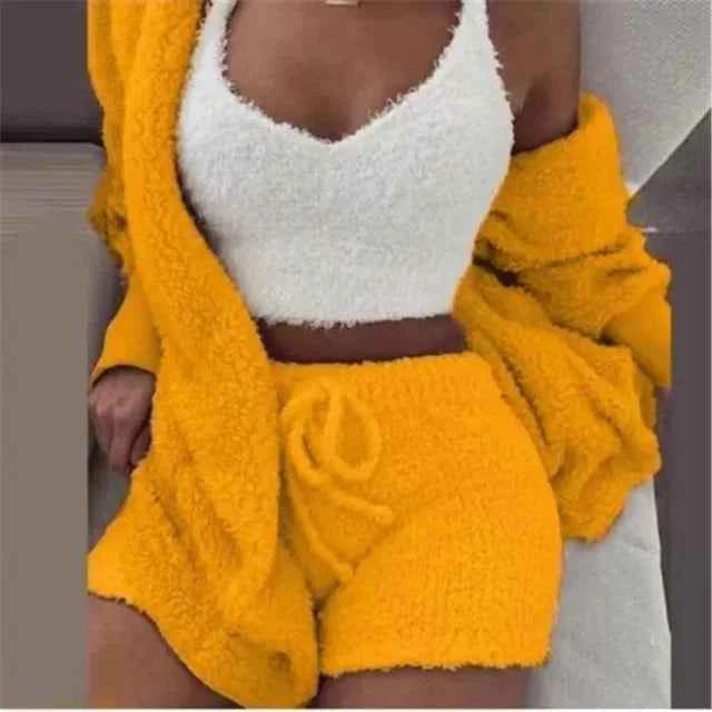 CozyChic 3-Piece Fluffy Lounge Set | Plush, Sexy Backless, Fleece Comfort for Women - The Genie Store