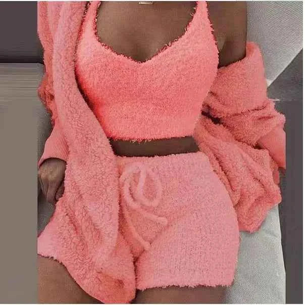CozyChic 3-Piece Fluffy Lounge Set | Plush, Sexy Backless, Fleece Comfort for Women - The Genie Store
