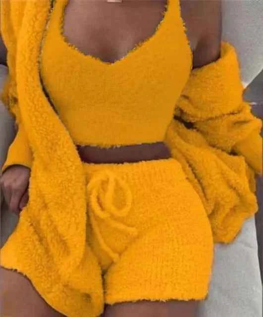 CozyChic 3-Piece Fluffy Lounge Set | Plush, Sexy Backless, Fleece Comfort for Women - The Genie Store
