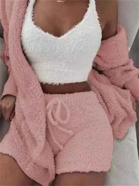 CozyChic 3-Piece Fluffy Lounge Set | Plush, Sexy Backless, Fleece Comfort for Women - The Genie Store