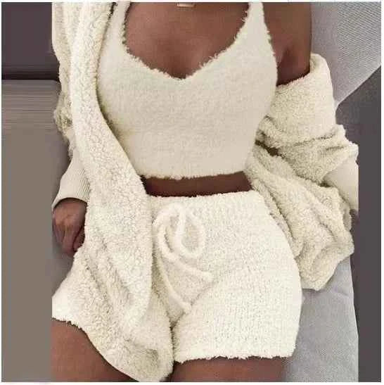 CozyChic 3-Piece Fluffy Lounge Set | Plush, Sexy Backless, Fleece Comfort for Women - The Genie Store