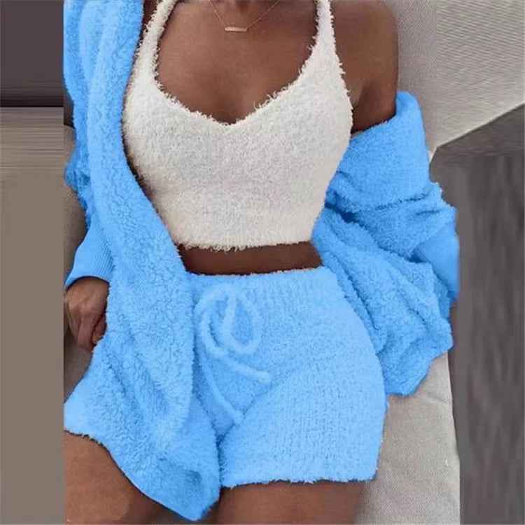 CozyChic 3-Piece Fluffy Lounge Set | Plush, Sexy Backless, Fleece Comfort for Women - The Genie Store