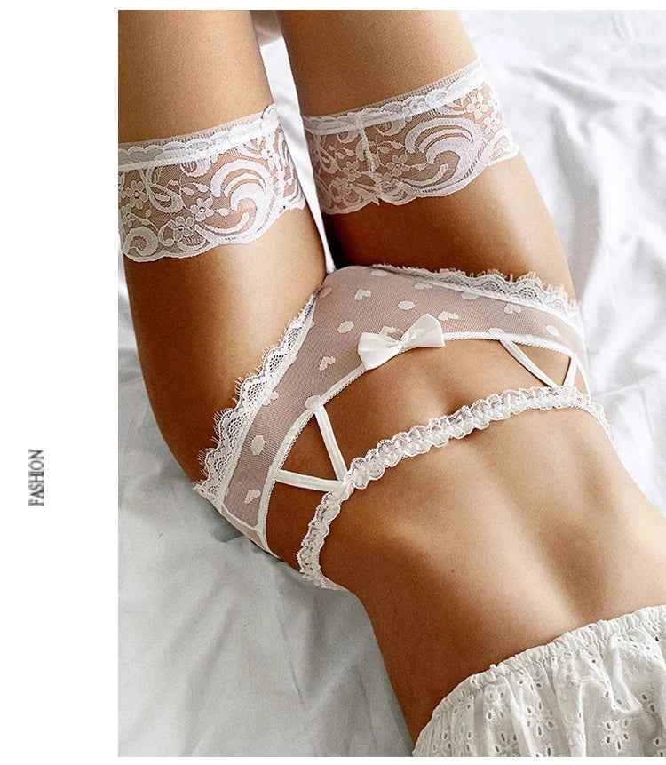Meet‘r High Waist Amazing Mesh Panties Lace Sexy Underwear Women Transparent Hollow Out Lingerie Bow G Strings Intimates