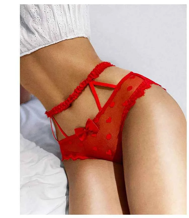Meet‘r High Waist Amazing Mesh Panties Lace Sexy Underwear Women Transparent Hollow Out Lingerie Bow G Strings Intimates