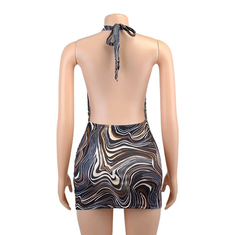 Black Bodycon Dress Women Halter Sexy Skinny Hollow Out Backless Mini Dresses Hot Summer Sleeveless Beach Party Cut Out Dress - The Genie Store