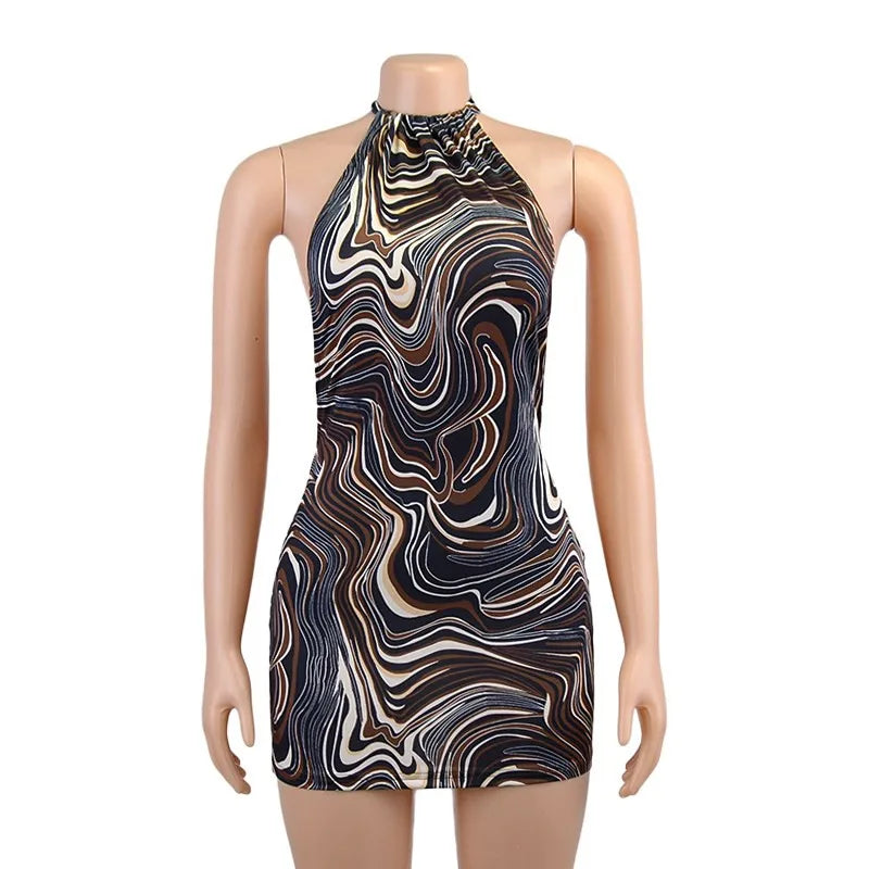 Black Bodycon Dress Women Halter Sexy Skinny Hollow Out Backless Mini Dresses Hot Summer Sleeveless Beach Party Cut Out Dress - The Genie Store