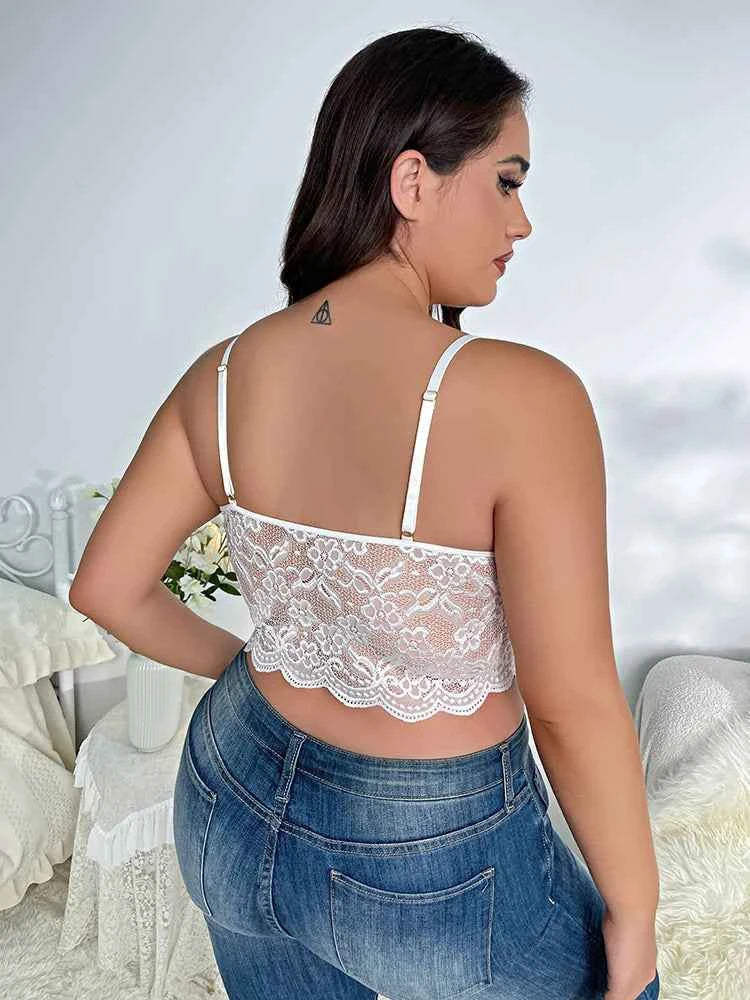 Sexy Plus Size Bra Lingerie Women's V-Neck Lace Floral Embroidery Longline High Stretch Elegant Vest Feminino - The Genie Store