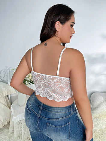 Sexy Plus Size Bra Lingerie Women's V-Neck Lace Floral Embroidery Longline High Stretch Elegant Vest Feminino - The Genie Store