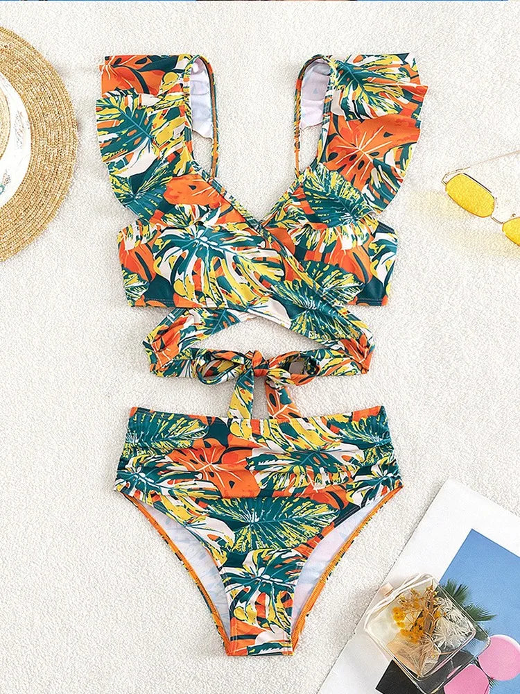 2024 New Women Print Summer Push Up Swimwear High Waist Bikini Set Bathing Suit Beachwear Female Holiday Swimsuit Swimming - The Genie Store