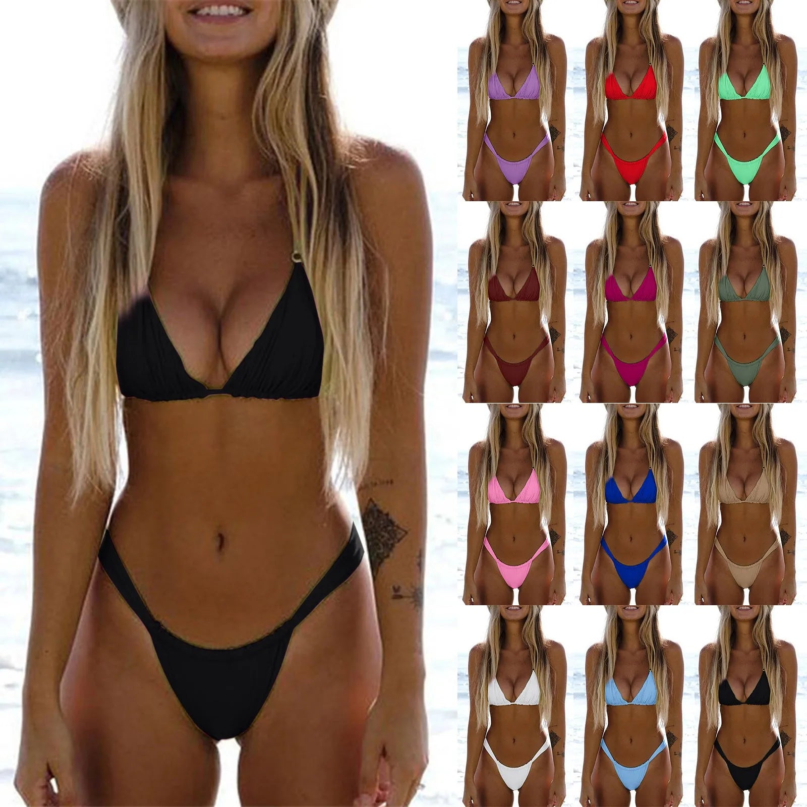Two Tone Wrap Bikini High Two Up Bikini Piece Up Women Cut Lace Solid Sexy Swimsuit Set Push for Love And Bikini Bottom - The Genie Store