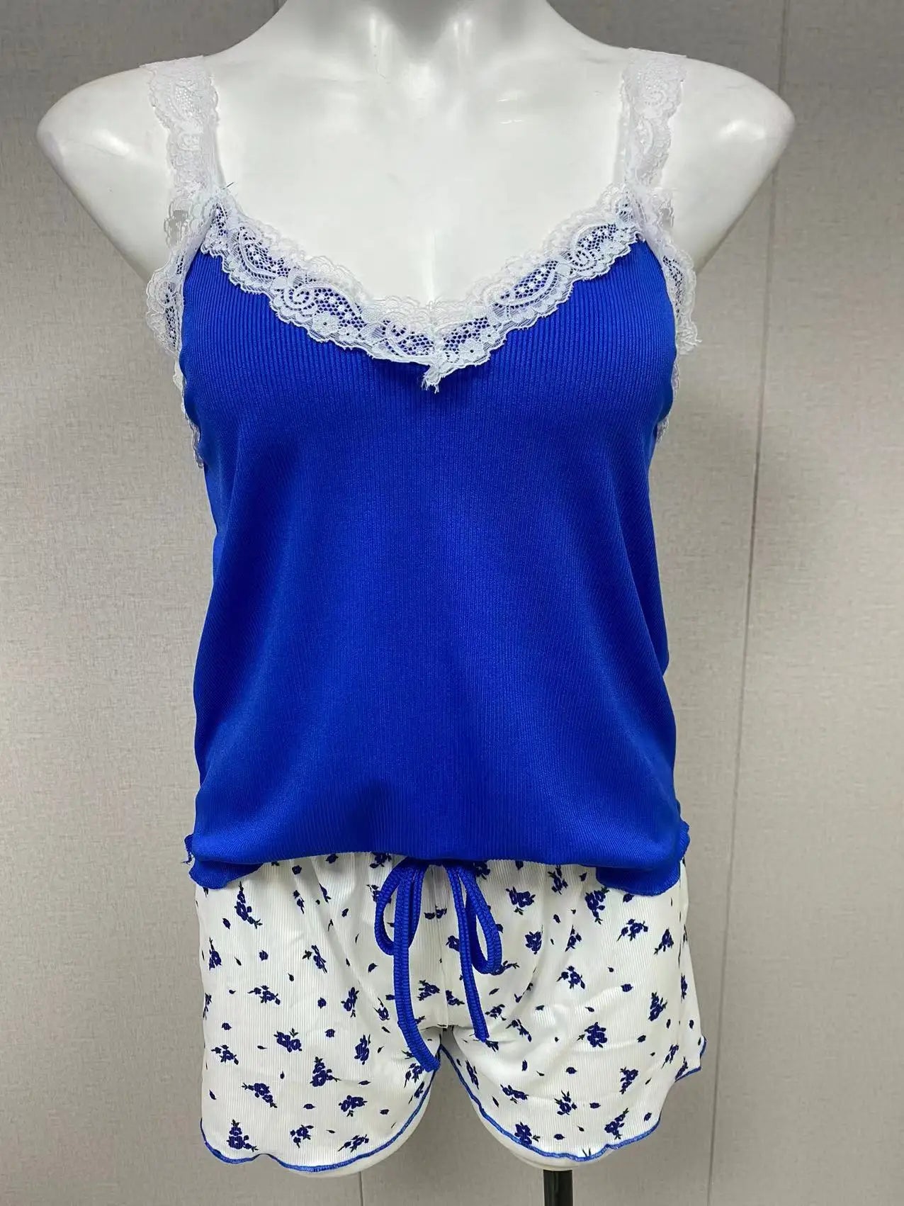 2025 women's sexy lace lace camisole vest shorts sleepwear women's slim fit two-piece home outfit new product pink coffee blue - The Genie Store