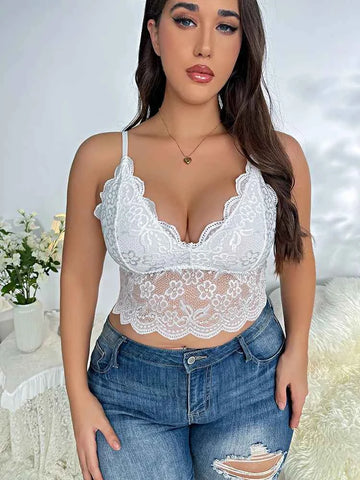 Sexy Plus Size Bra Lingerie Women's V-Neck Lace Floral Embroidery Longline High Stretch Elegant Vest Feminino - The Genie Store