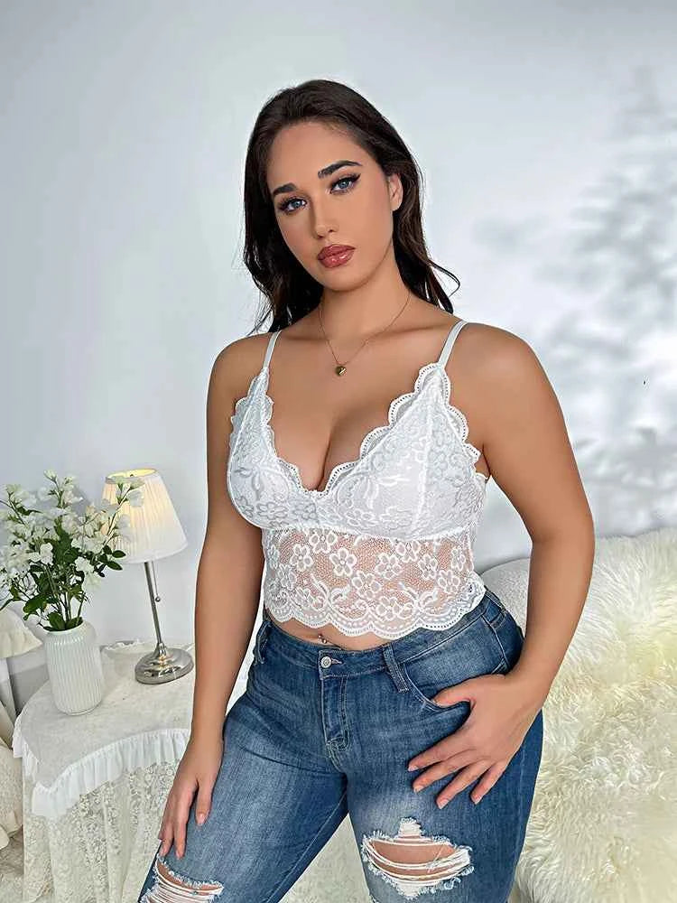 Sexy Plus Size Bra Lingerie Women's V-Neck Lace Floral Embroidery Longline High Stretch Elegant Vest Feminino - The Genie Store
