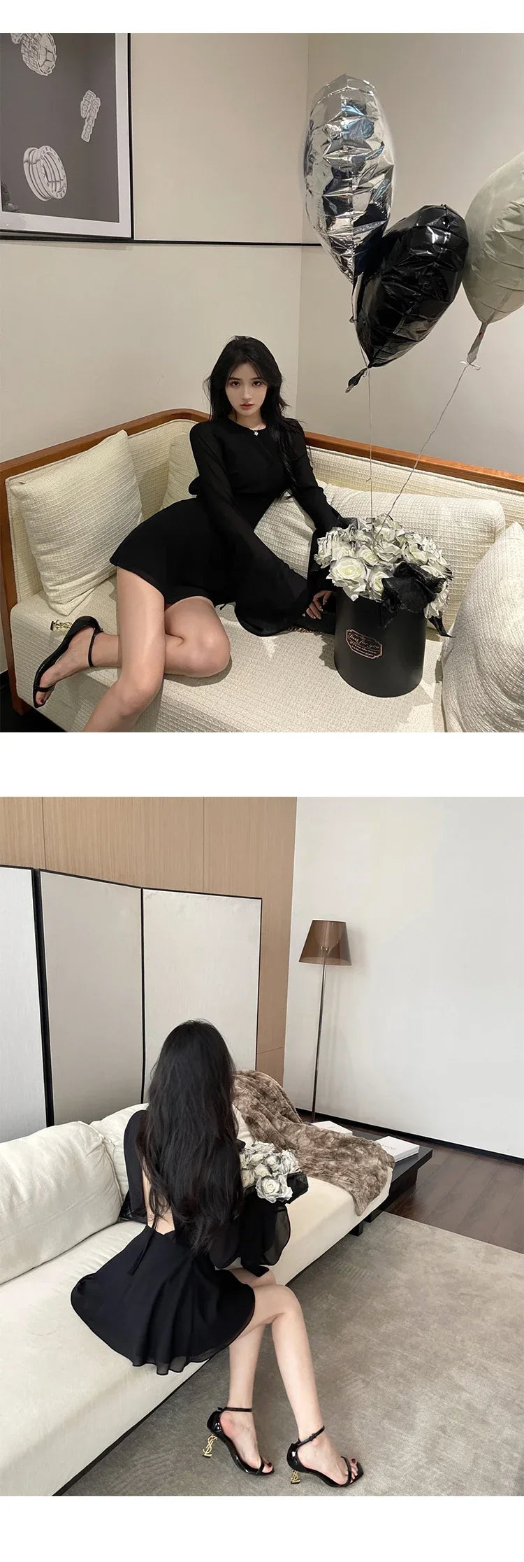 Solid Dresses Women Mini Retro Summer Spicy Ladies Backless Lace-up Sexy Designed Long Sleeve Korean Style Elegant Vintage Ins - The Genie Store