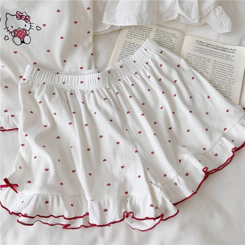 Women's Pajamas Hello Kitty Comfort Vest And Shorts Set Anime Cute Girl Casual  Summer Suspender Shorts  Set - The Genie Store