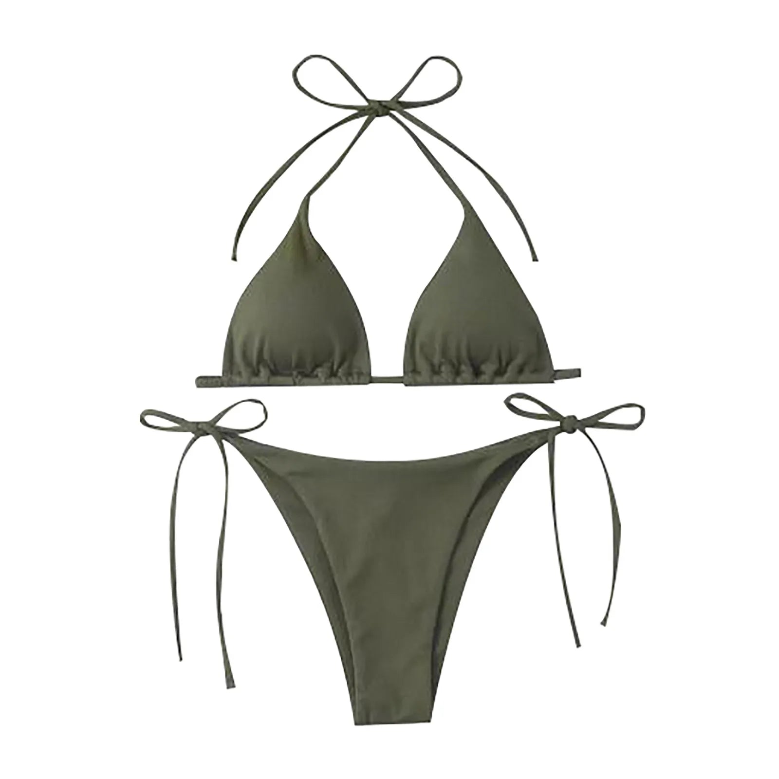 Women Sexy Neck Bikini Solid Color Split With Chest Pads No Steel Bra Swimsuit Biquinis Feminino TendêNcia купальник женский - The Genie Store