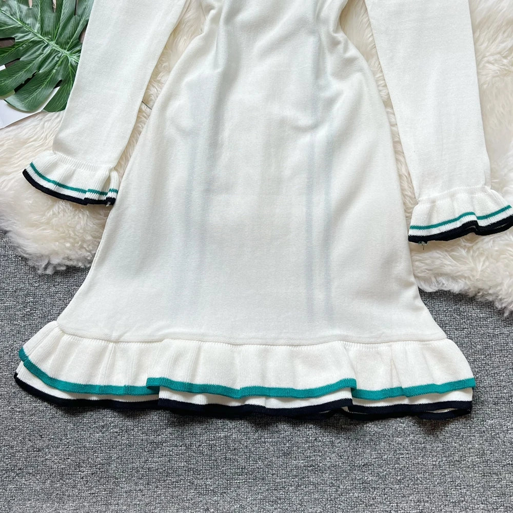 YuooMuoo Brand Fashion Women Knitted Mini Dress Ins Hot Sexy Package Hips Ruffled Party Dress Streetwear Lady Outfits Vestidos - The Genie Store