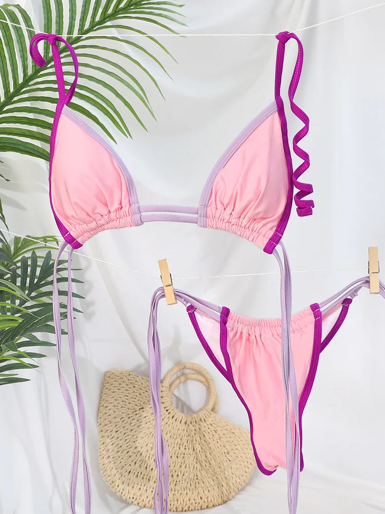 Miyouj Bandage Bikinis Patchwork Swimwear Sexy Bikini Set Triangle Swimsuit Women Micro Thong Push Up Beachwear Summer Biquini - The Genie Store