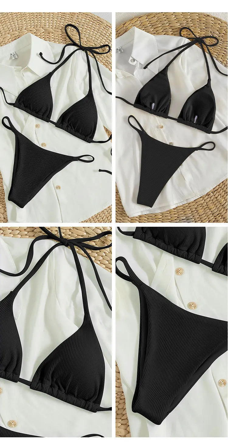 Sexy Bikini Set Women White Black Push Up Bra Micro Swimsuit 2025 Brazilian Beach Holiday Bathing Suit Thong Swimwear Biquini - The Genie Store