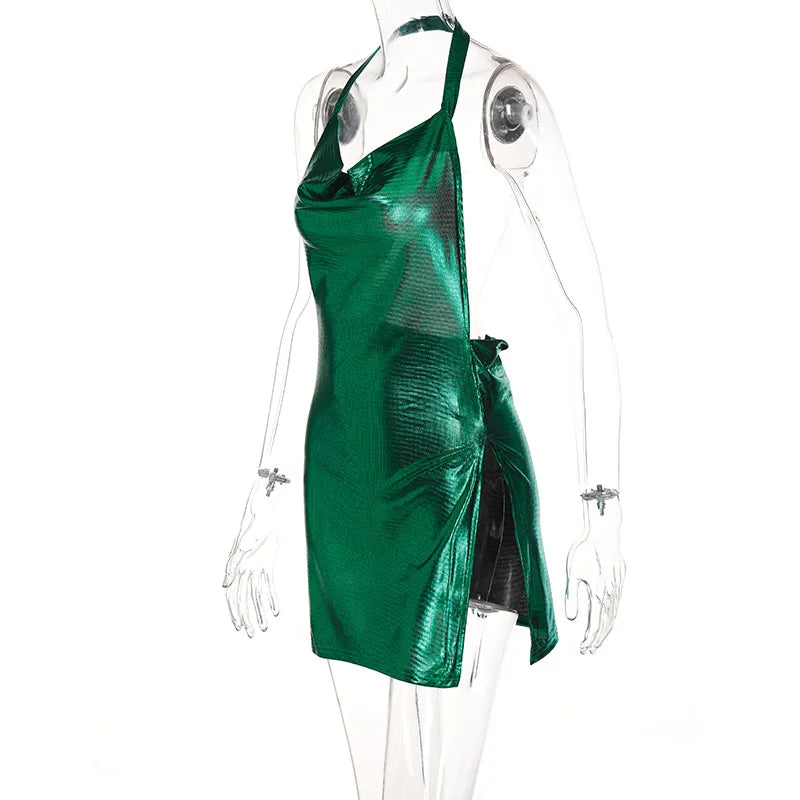 Sexy and Fashionable Women's Elegant Short Dress with Hanging Neck Backless Bottom Chest Sequin Party Girl Dance Dress - The Genie Store