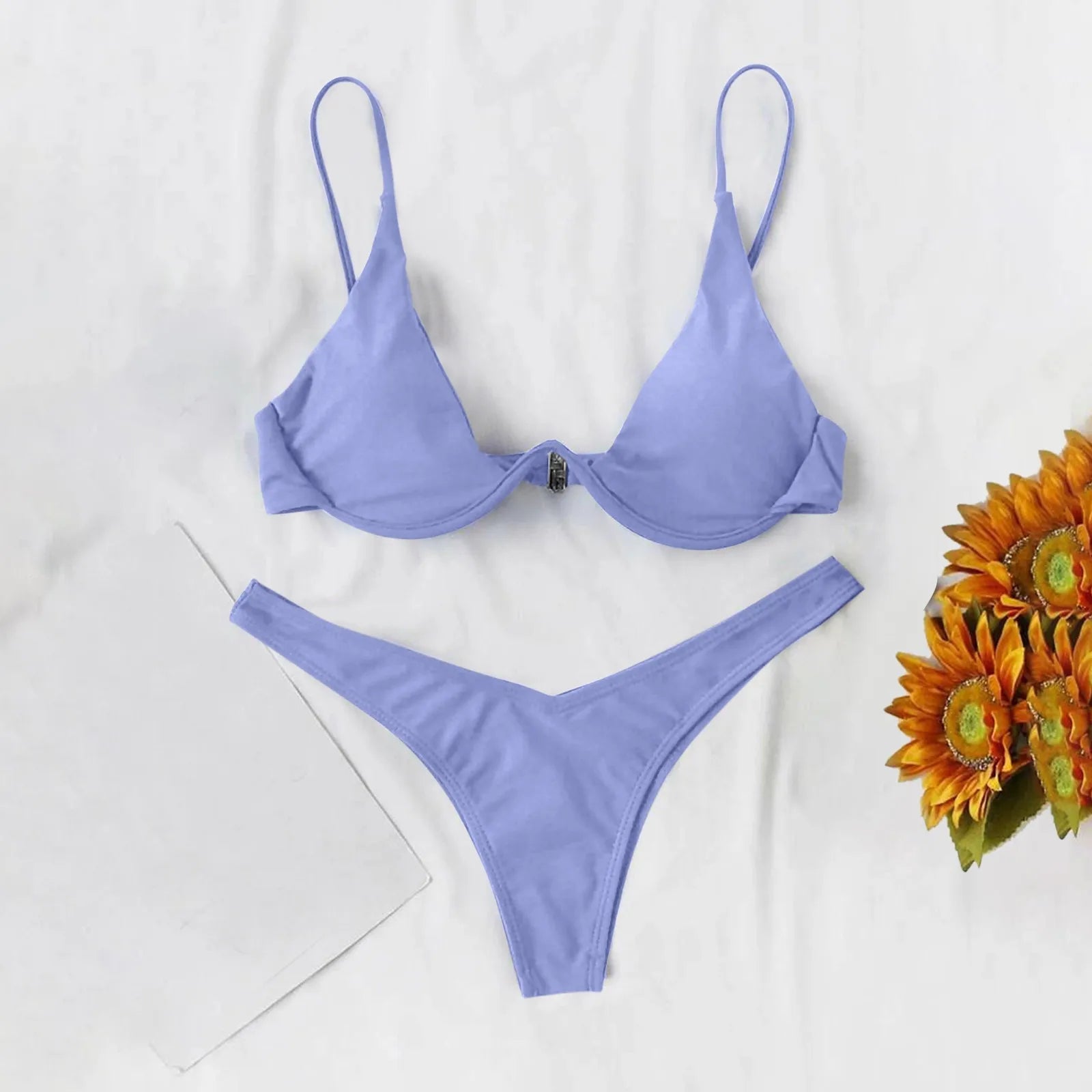 bikini Sexy Split Style Solid Color Women's Swimsuit Steel Bracket Tow-Piece For Teenagers biquinis feminino tendência 2024 - The Genie Store