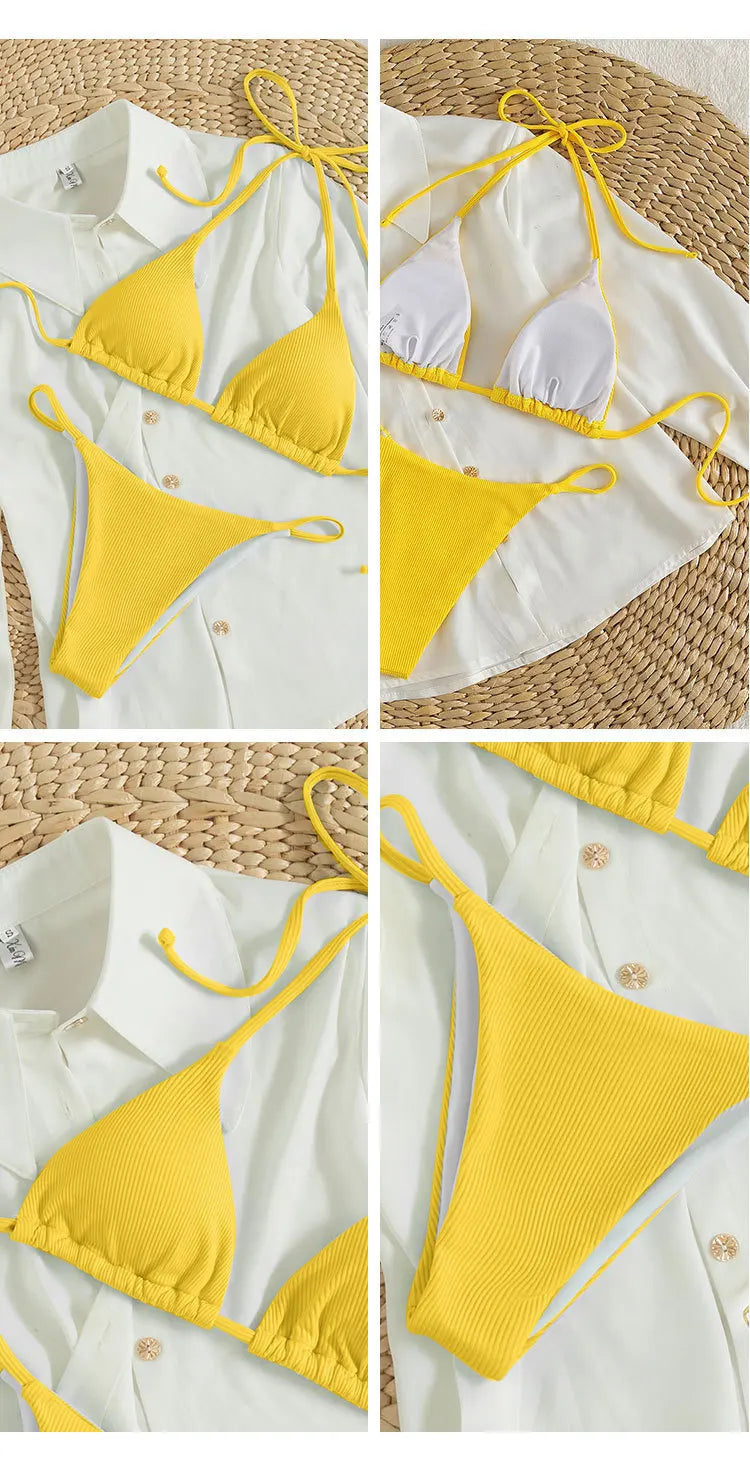 Sexy Bikini Set Women White Black Push Up Bra Micro Swimsuit 2025 Brazilian Beach Holiday Bathing Suit Thong Swimwear Biquini - The Genie Store