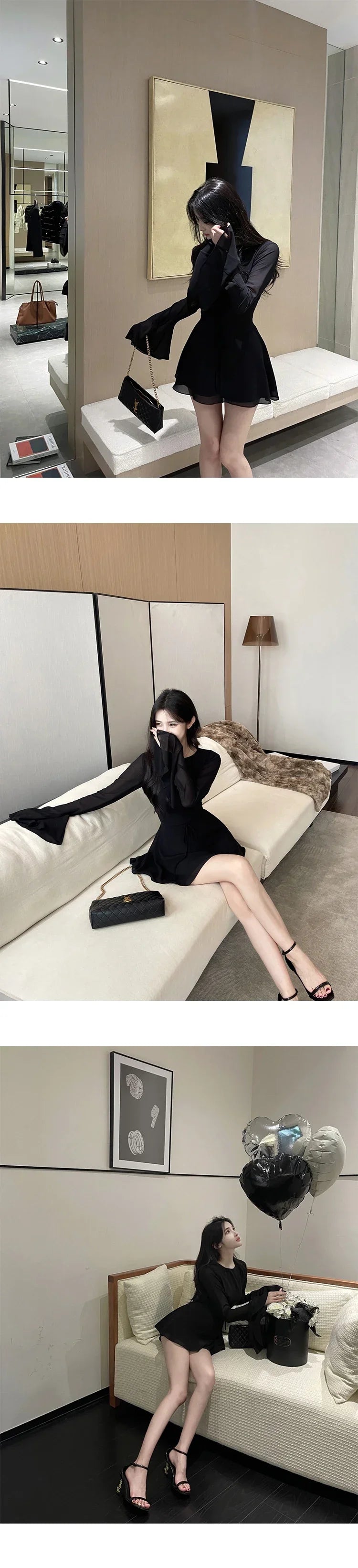 Solid Dresses Women Mini Retro Summer Spicy Ladies Backless Lace-up Sexy Designed Long Sleeve Korean Style Elegant Vintage Ins - The Genie Store