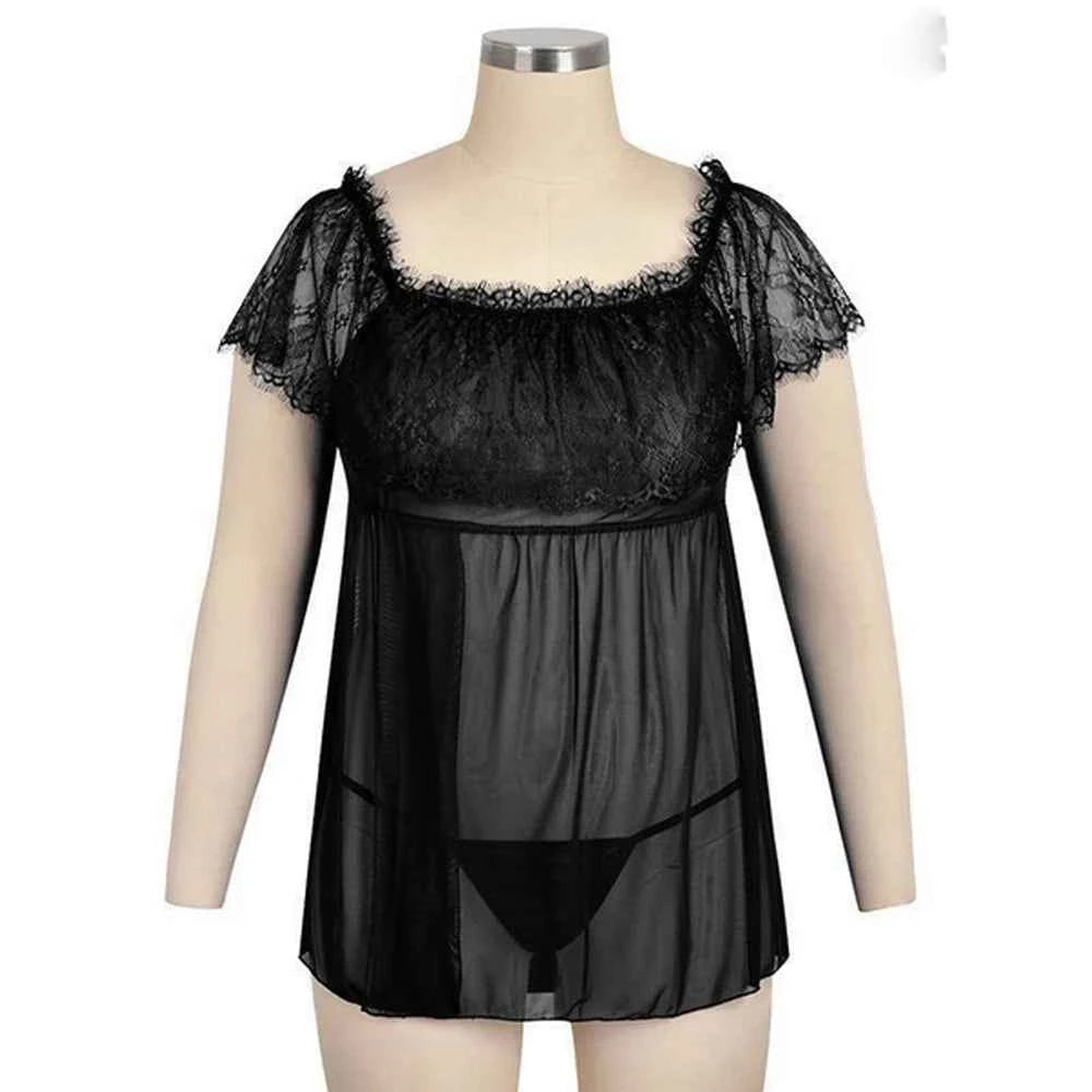 Mesh Hollow Plus Size Sexy Smock Dress Oversized Skirt Lingerie Set Nightdress - The Genie Store