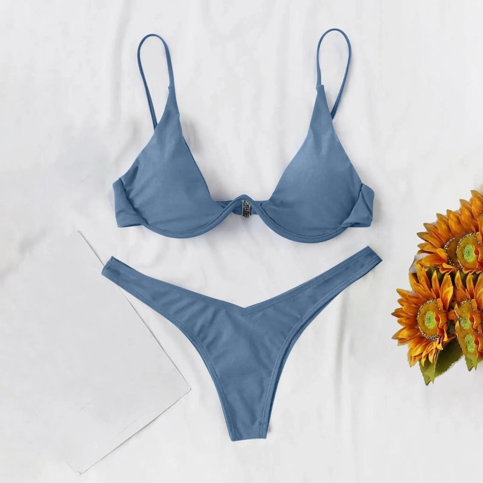 bikini Sexy Split Style Solid Color Women's Swimsuit Steel Bracket Tow-Piece For Teenagers biquinis feminino tendência 2024 - The Genie Store