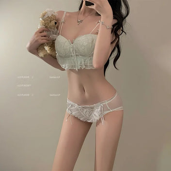 Pure Desire Japanese Women's Bra Set Lace Small Breasts Gathered Embroidery Mesh Sexy Collection Side Breasts Bra Set