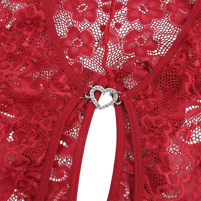 Plus Size Bikini Sets Sexy Crotchless Bikini Lingerie Women Lace Hollow Bikinis Set Erotic Swimwear Ups Deep V Open Bra Swimsuit - The Genie Store