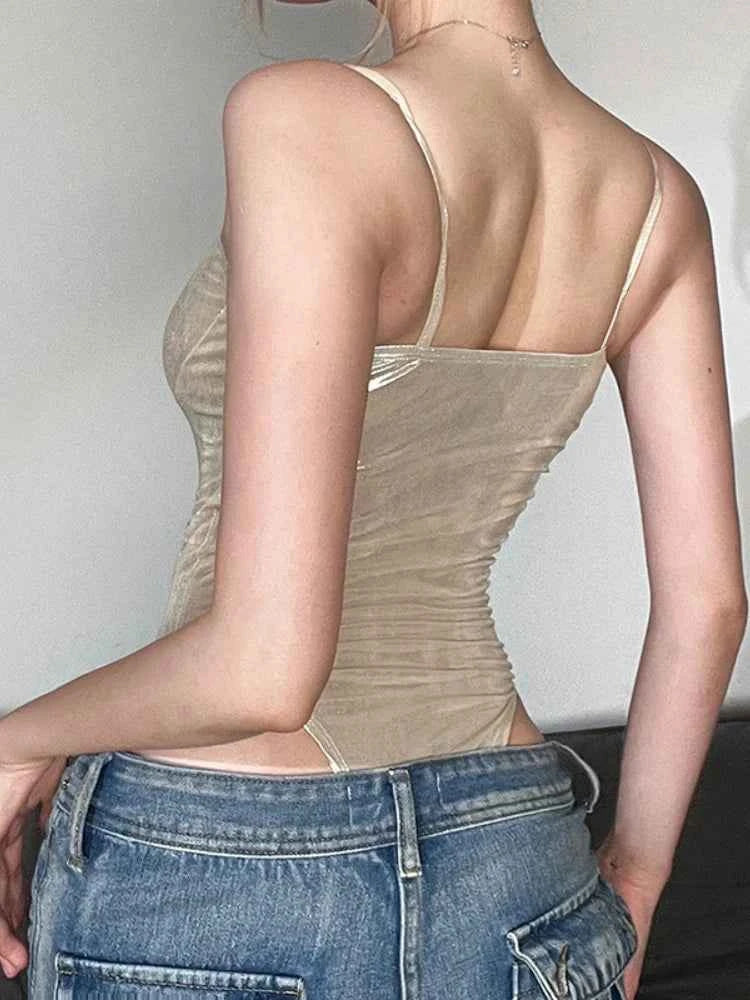 Summer New Fashion Solid Color Lingerie Sexy One-Piece Lace-Up Sleeveless Slim Fit Bodysuit Casual Streetwear Festival Outfit