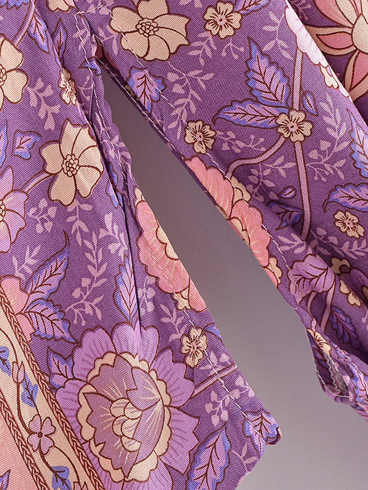 Vintage Chic Women Pink Floral Print Sashes Bohemian Kimono Ladies V Neck Batwing Sleeves Rayon Boho Robe Bikini Cover-ups - The Genie Store