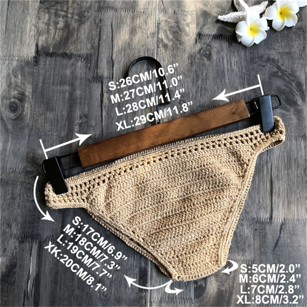 S - XL 9 Colors Crochet Knitted Bikini Bottom Swim Brief Women Swimwear Female Bather Brazilian Tanga Panties Underwear V4195 - The Genie Store