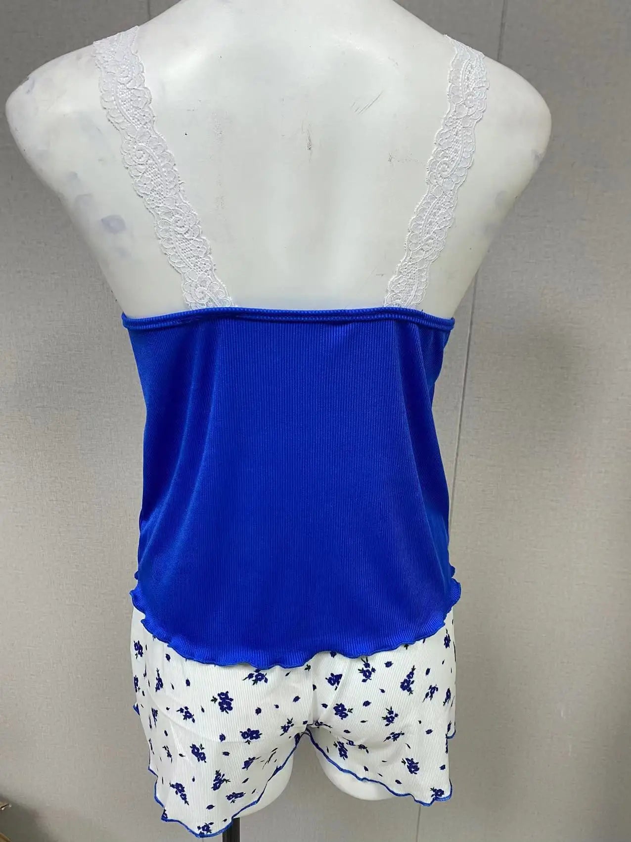 2025 women's sexy lace lace camisole vest shorts sleepwear women's slim fit two-piece home outfit new product pink coffee blue - The Genie Store
