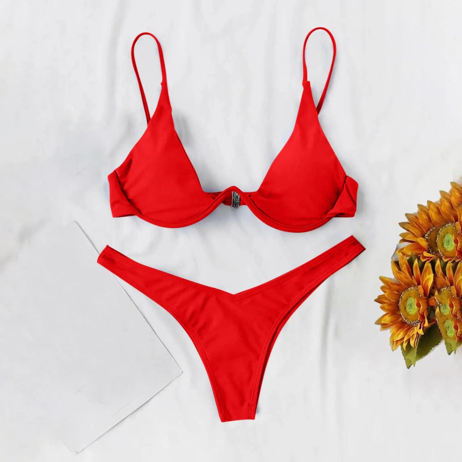 bikini Sexy Split Style Solid Color Women's Swimsuit Steel Bracket Tow-Piece For Teenagers biquinis feminino tendência 2024 - The Genie Store