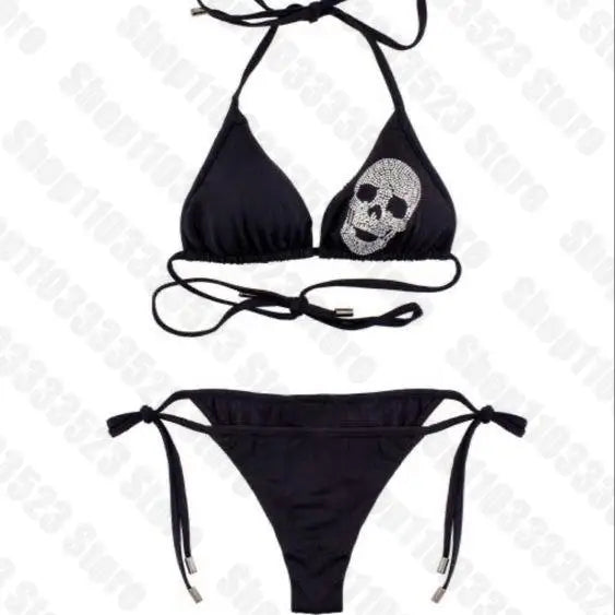 Y2k Sexy Women skeleton Y2k Graphic Swimwear Bikini Set Bra Tie Side G-String Thong Beach e Suit Swimsuit  Y2k Emo girls punk - The Genie Store