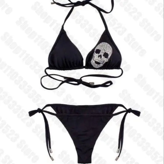 Y2k Sexy Women skeleton Y2k Graphic Swimwear Bikini Set Bra Tie Side G-String Thong Beach e Suit Swimsuit  Y2k Emo girls punk - The Genie Store