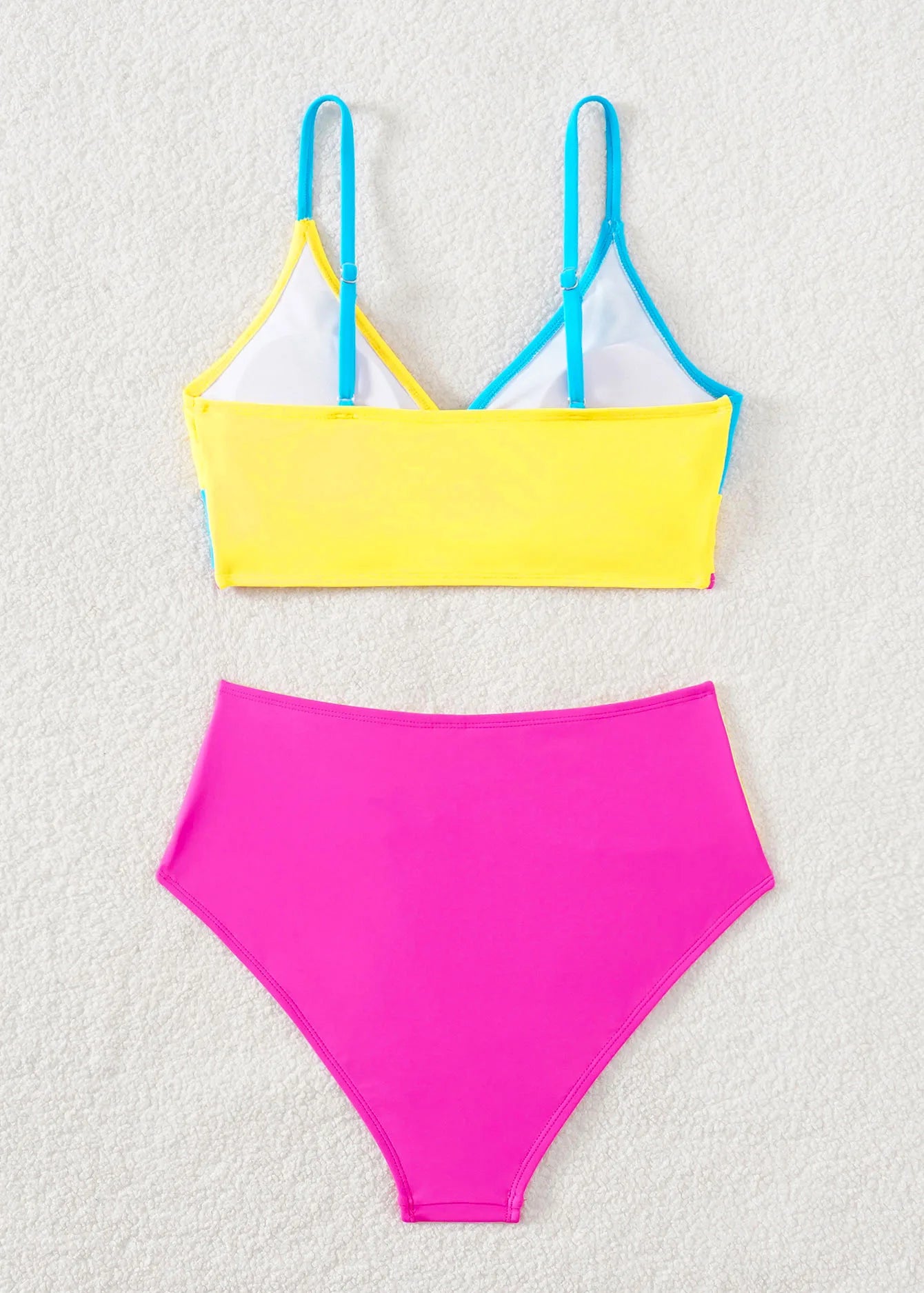 Women's Rose Red Patchwork High-Waist V-Neck Bikini Set - The Genie Store