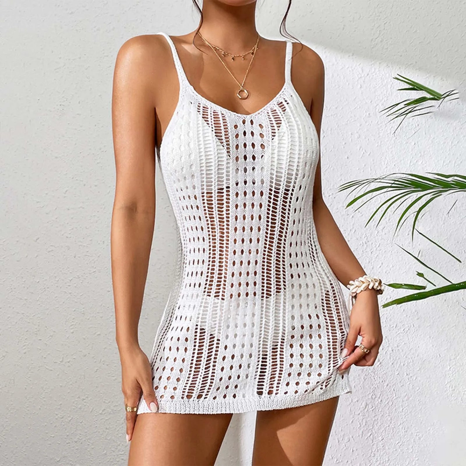 Women's Plus Size Sheer Knit Crochet Swimsuit Cover-Up Dress - The Genie Store