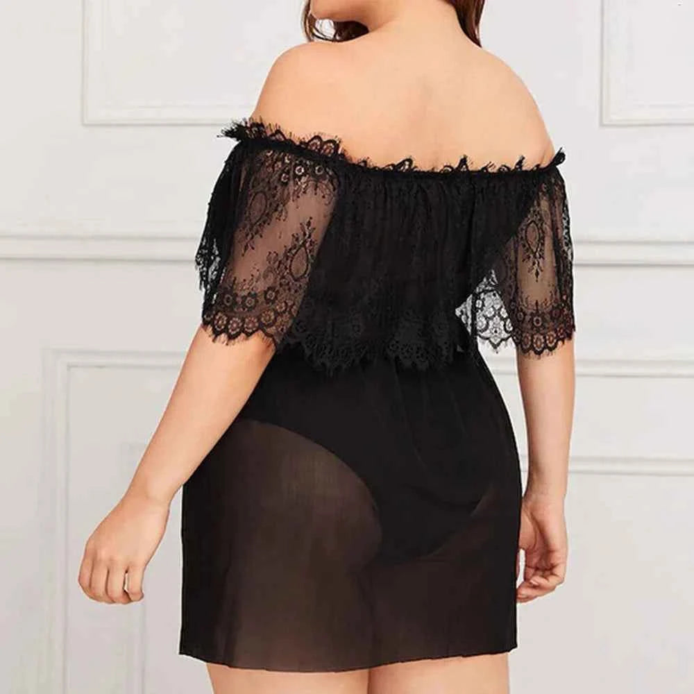 Mesh Hollow Plus Size Sexy Smock Dress Oversized Skirt Lingerie Set Nightdress - The Genie Store