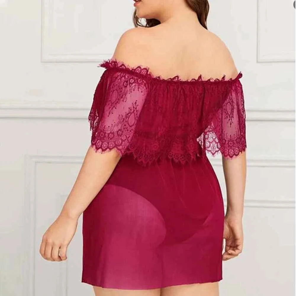 Mesh Hollow Plus Size Sexy Smock Dress Oversized Skirt Lingerie Set Nightdress - The Genie Store