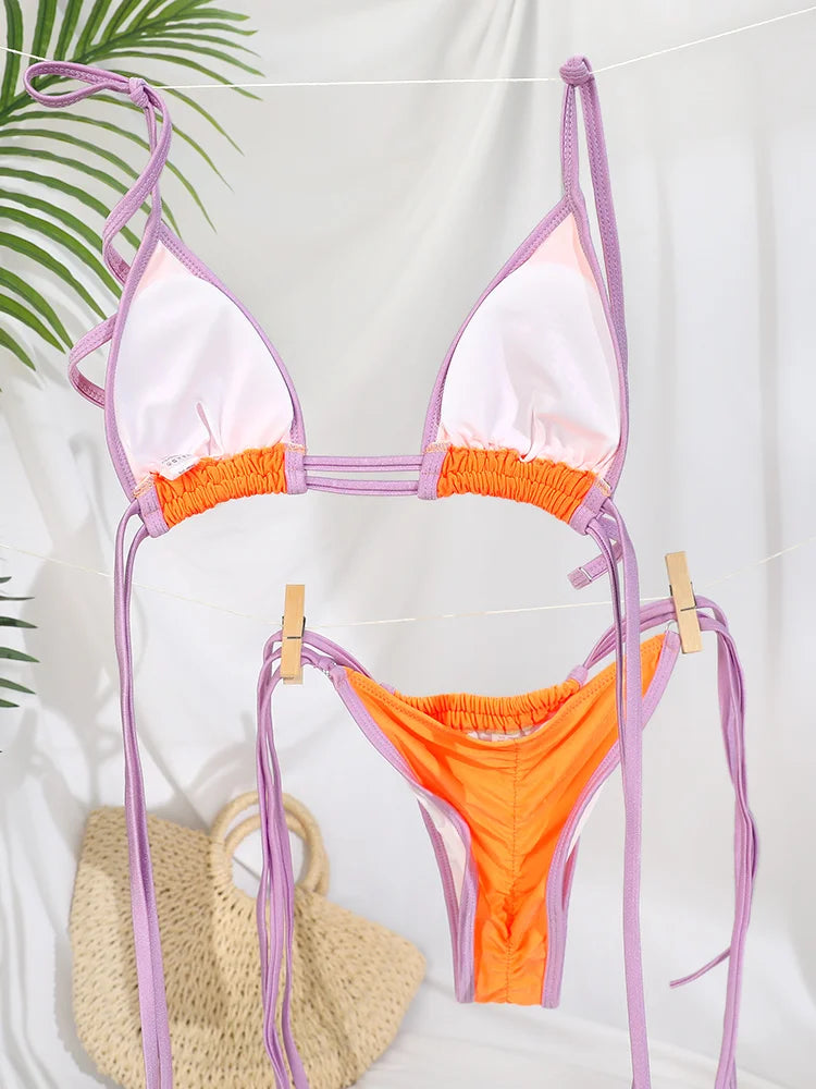 Miyouj Bandage Bikinis Patchwork Swimwear Sexy Bikini Set Triangle Swimsuit Women Micro Thong Push Up Beachwear Summer Biquini - The Genie Store