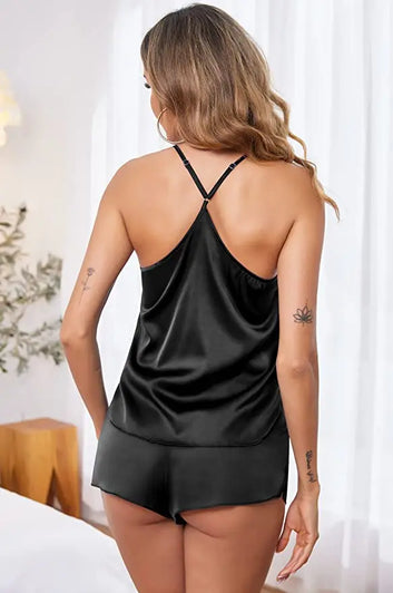 Women's Sleepwear Sexy Lace Satin Pajama Sets Nightwear Sleeveless Tops+Shorts 2 Pcs Sets Pyjama Sets For Women Pijama - The Genie Store