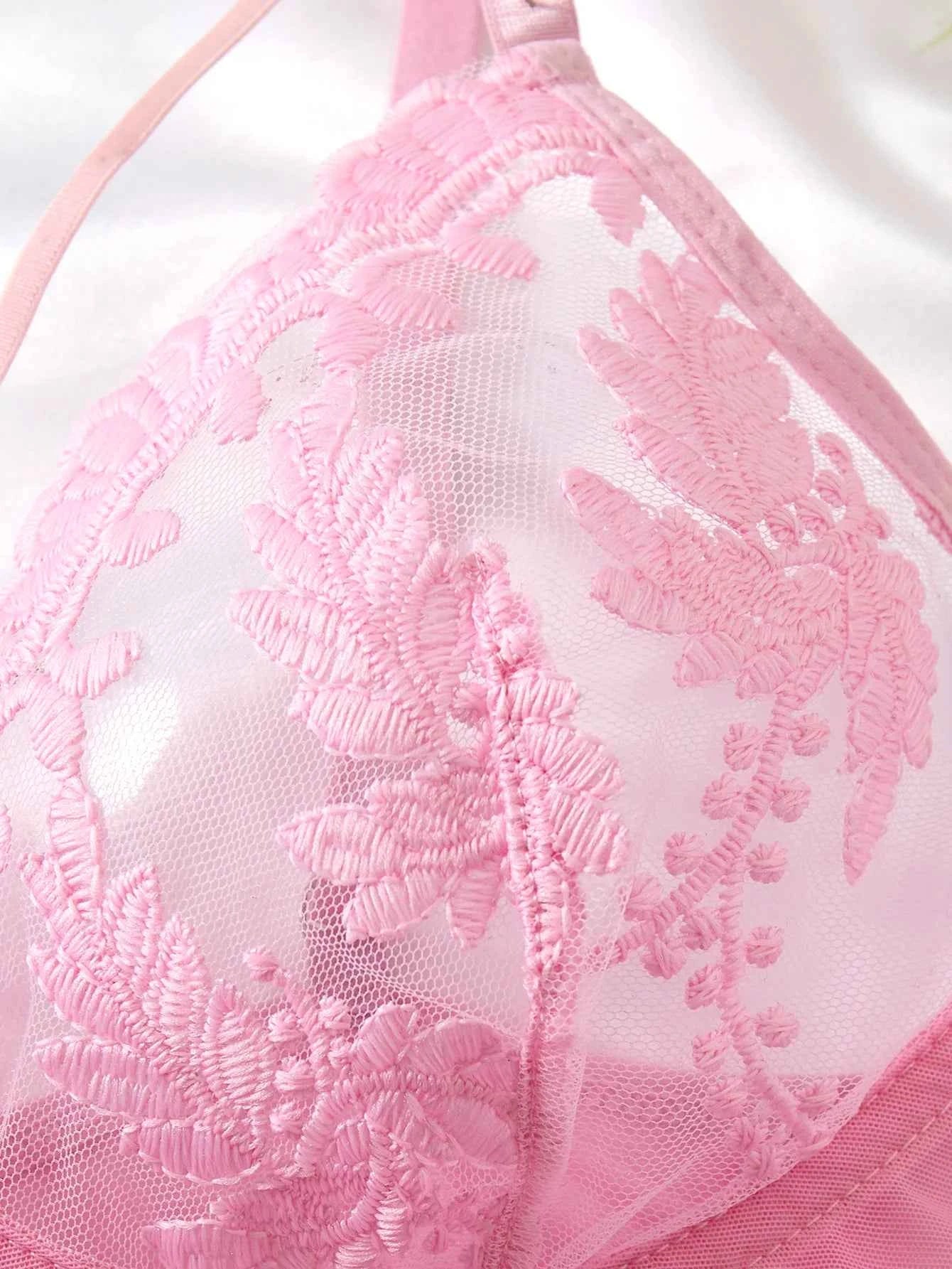 Ladies' wine red countryside style wheat ear embroidery semi transparent nightgown, elegant and comfortable, bow design