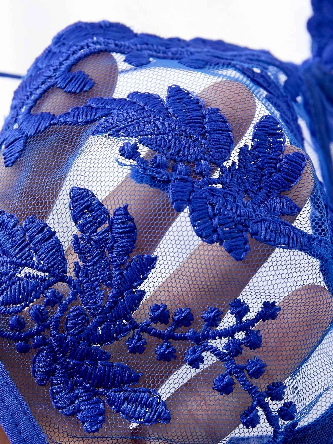 Ladies' wine red countryside style wheat ear embroidery semi transparent nightgown, elegant and comfortable, bow design