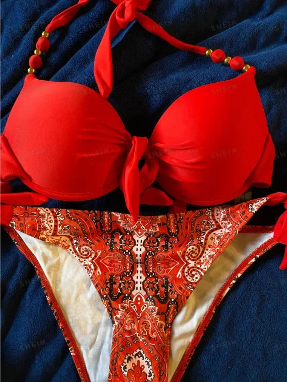 Hot Sale Of The Season New Printed Quality Bikini Strap Women's Swimsuit Set Swimwear Bikini Ensemble Bandeau Style Chinese Orig - The Genie Store