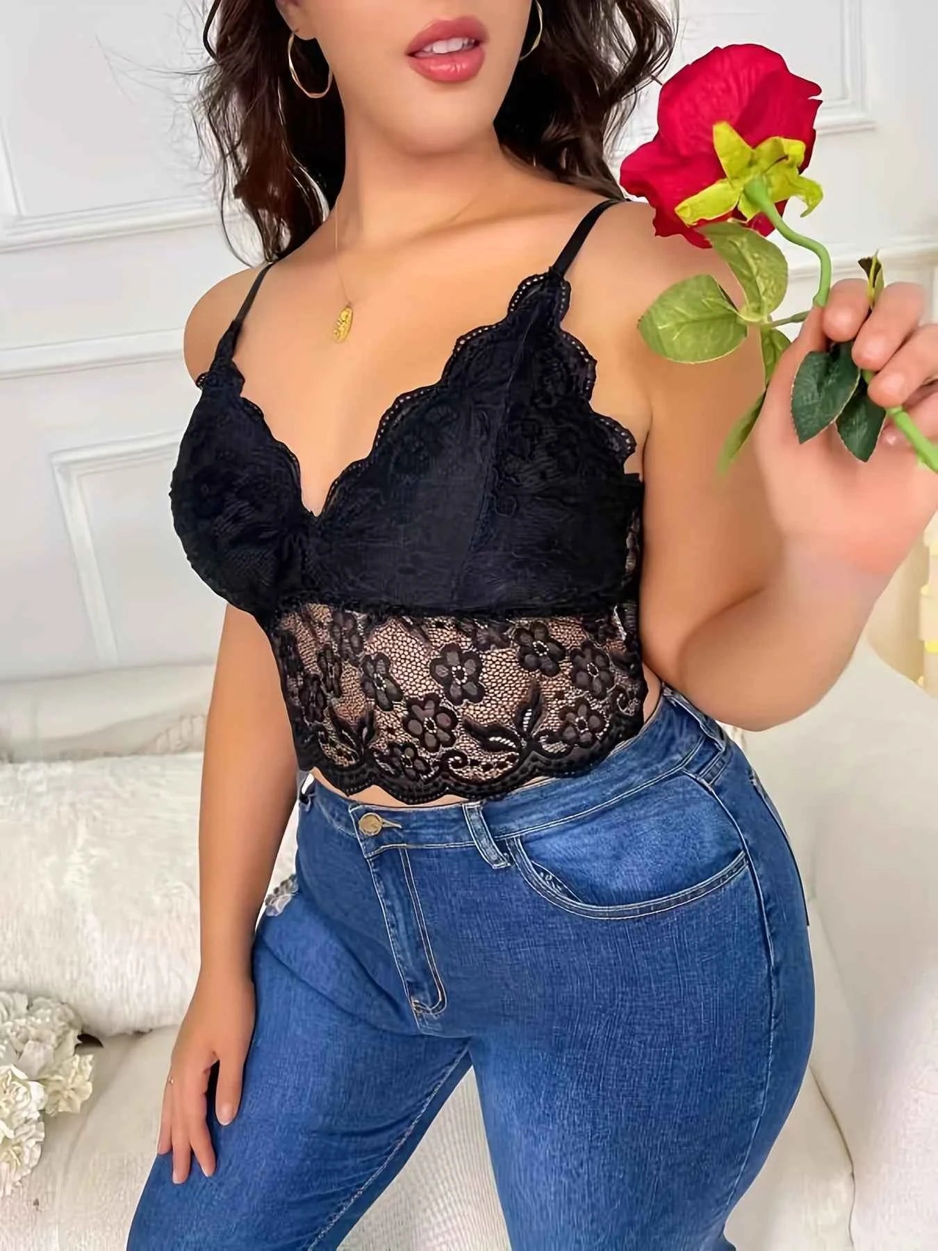 Sexy Plus Size Bra Lingerie Women's V-Neck Lace Floral Embroidery Longline High Stretch Elegant Vest Feminino - The Genie Store